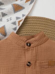 SHEIN 1pc Newborn Baby Boys Mocha Short Sleeve Snap-Up Romper, Soft Comfortable Casual Jumpsuit Suitable For Home, Outdoor, Travel, Spring/Summer Brown Baby Clothes Mocha Baby Clothes Jumpsuit For Baby Boy Brown Toddler Boy Romper Baby Casual Romper Neutral Baby Clothes Short Sleeve Baby Romper Unisex Baby Romper Baby Casual Romper Neutral Baby Clothes Unisex - Brown - View 5