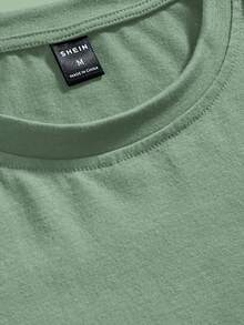 Chillumni Letter Print Men's Crew Neck Casual Short Sleeve T-Shirt - Green - View 3