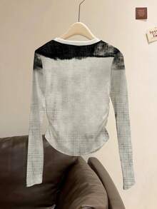 SHEIN 猫咪数码印花时尚简约女式长袖T恤，送朋友的礼物 - 彩色 - 查看 2