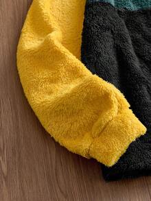 SWAVVY Men's Patchwork Fleece Sweatshirt, Autumn/Winter - Black - View 3