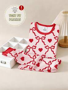 Young Girls Pajamas-2 Piece Pajama Set Spring To Summer Snug Fit Tight Fit Pajamas Heart Print - Pink - View 5