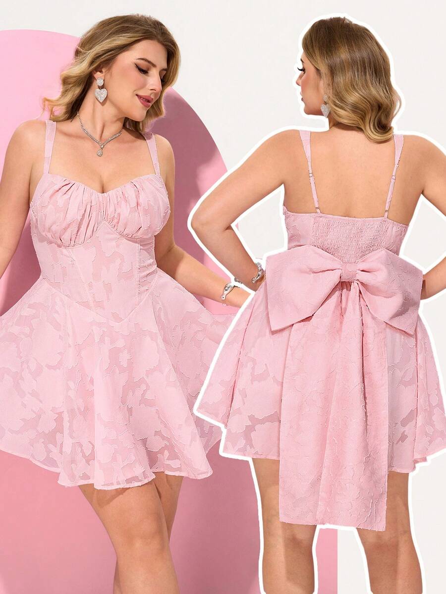 Hourglow Đầm camisole cỡ lớn màu trơn, xếp ly ở phần ngực, kiểu dáng thanh lịch, phù hợp với dáng người đồng hồ cát và dáng người tròn trịa. - Hồng - Xem 1