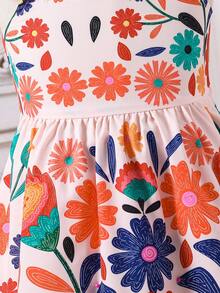 Young Girls Casual Mid-Length Dress With Cute Bow Design At Back - Multicolor - View 5