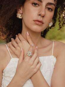 Opalesca Women's Single Ring,Pearl/Crystal,18K Gold-Plated,Summer/Beach/Prom/Party/Holiday/Vacation,Engagement/Wedding/Promise,For Mom/Women/Girl/Mother - Gold - View 5