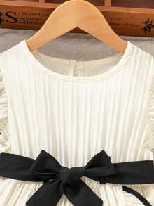 Souflis Souflis Vestido casual de niña con volantes en el bajo y cinturón, para verano - Albaricoque - Ver 4