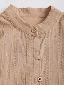 Jeanoix Casual Solid Color Textured Long Sleeve Shirt, Autumn - Beige - View 3