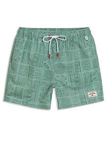 Manfinity Swimmode Men's Beach Vacation Casual Printed Swim Trunks - Green - View 6
