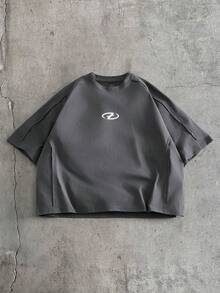 AXEPEAK T-shirt décontracté ample pour hommes, blanc, manches chauve-souris, patchwork, légèrement raide, été - Gris foncé - Voir 1