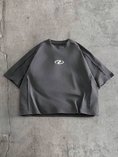 AXEPEAK 男士休闲宽松T恤，白色，蝙蝠袖拼接设计，略硬挺，夏季款