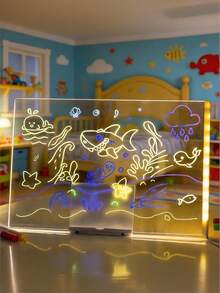 Teckwe 1块双面亚克力夜光画板，创意手绘，无固定图案，可重复使用，可擦拭，持久发光，易于清洁，轻便，适合圣诞节成人创意爱好者、家居装饰、办公室展示、艺术工作室、派对装饰、DIY手工项目、夜光画板、荧光亚克力创意手绘板、可重复使用的夜光板、DIY夜光板，USB供电 - 彩色 - 查看 3