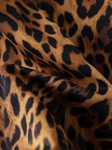 EMERY ROSE New Women's Round Neck Leopard Print Short Sleeve Tie T-Shirt - Coffee Brown - View 4