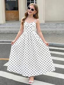 SHEIN 少女碎花无袖中长连衣裙，浅粉色 - 黑與白 - 查看 6