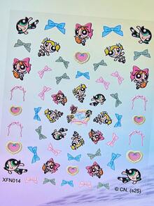 FanGlow THE POWERPUFF GIRLS X SHEIN 4片可爱花朵、泡泡、毛茛图案美甲浮雕贴纸 - 女士自粘美甲贴花，5D浮雕效果，可爱、有趣、精致的主题，易于粘贴，可用于美甲装饰、DIY、节日礼物、派对风格 - 彩色 - 查看 10