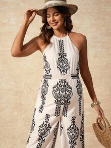 Boho Mama 孕妇印花休闲无袖连体裤 - 杏色 - 查看 5