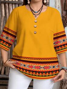 EMERY ROSE Plus Size Floral Print Casual Minimalist Shirt, Suitable For Parties Spring,Vacation - Multicolor - View 3