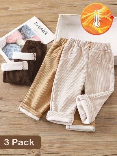 SHEIN 3件套女婴保暖休闲裤套装，秋冬季