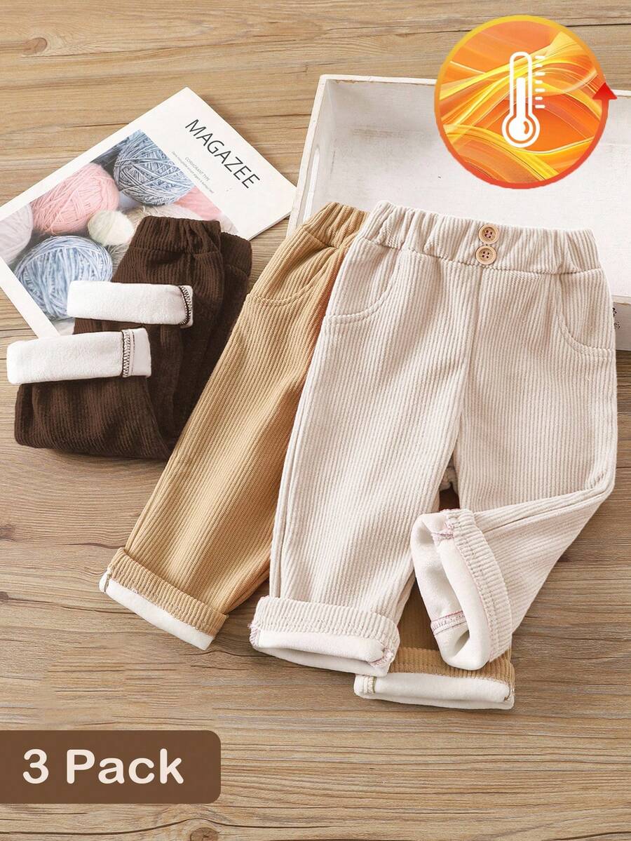 SHEIN 3件套女婴保暖休闲裤套装，秋冬季 - 彩色 - 查看 1