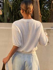 Livesso Women's Casual Textured Fabric Round Neck Short Sleeve T-Shirt - Apricot - View 2