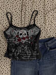 Attitoon Women's Casual Sexy Camisole Tight Racerback Tank Top With Skull Print Spring - Multicolor - View 3