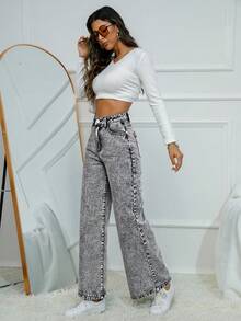 SHEIN LUNE Casual Washed Pocket Denim Jeans - Light Grey - View 5