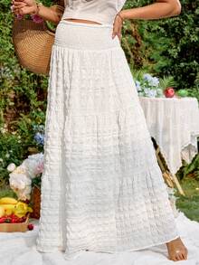 SHEIN 孕妇夏季度假休闲纯色纹理半身裙 - 白色 - 查看 4