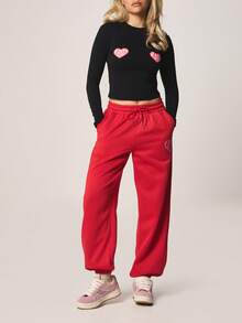 Missguided x Playboy 心形印花长袖露脐上衣，圆领设计，适合情人节和休闲场合穿着 - 黑色 - 查看 4