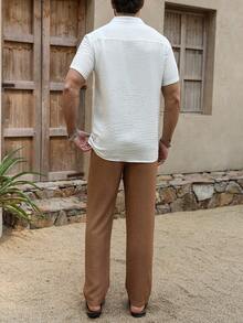 Genlund Bộ đồ nam gồm áo sơ mi ngắn tay cài cúc phía trước và quần dài có túi xéo, màu trơn. - Nhiều màu - Xem 2