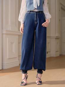 Anewsta Savoree 女士时尚牛仔哈伦裤，秋季款 - 藍色 - 查看 4