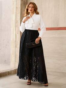Roveilla Plus Size Wedding Guest, Graduation, Romantic, Evening, Formal Women , Birthday, Party, Elegant, Summer Women , Fashionable Graceful Minimalist Textured Fabric Skirt, Waist-Cinching Slimming Graceful Skirt For Women - Black - View 5