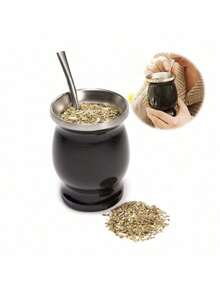 1/2个阿根廷马黛茶18/8不锈钢双层葫芦形马黛茶杯 - 黑色 - 查看 5