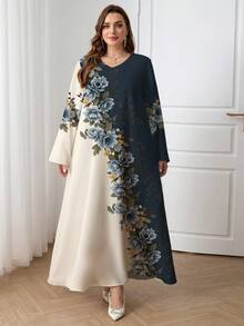 Al Najma 大码休闲印花长袖阿拉伯风格连衣裙 - 彩色 - 查看 1