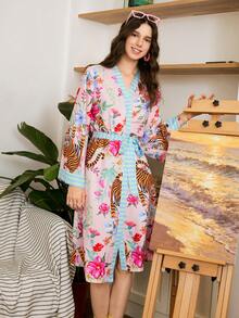 Chillnights Áo choàng nữ Young Tiger, họa tiết hoa lá, nhuộm tie-dye, phối màu. - Nhiều màu - Xem 6