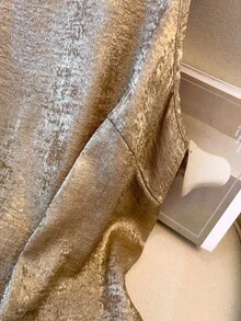 SHEIN Tall CURVE Women's Fashionable Metallic Fabric Round Neck A-Line Camisole, Spring/Summer - Gold - View 6