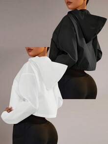 Dewbera Chaqueta con capucha con cremallera y dobladillo con cordón para protección solar - Blanco y Negro - Ver 6