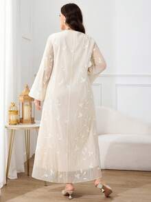 Al Najma 大码女式纯色刺绣优雅长袖阿拉伯风长裙