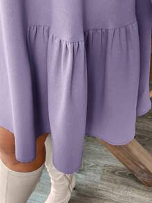 SHEIN Essnce Plus Size Women's Autumn And Winter Casual Loose Long-Sleeved Khaki Dress,Fall Short Dress,Fall Women Outfits,Office Wear,Work Women Dresses,Homecoming ,Teacher Clothes,Curv Dress - Lilac Purple - View 7