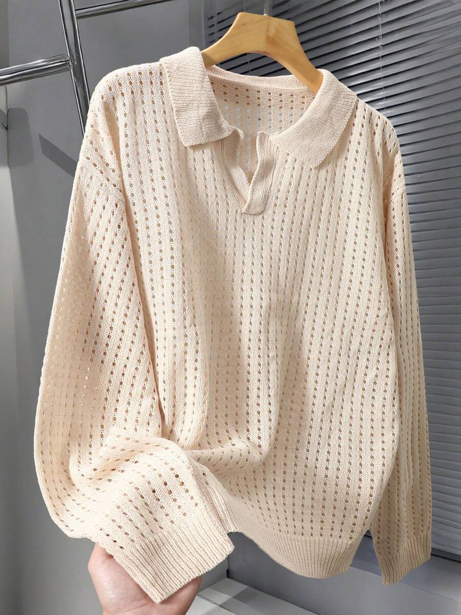 Manfinity Hypemode Men's Casual Versatile Solid Color Hollow-Out Knit Sweater - Apricot - View 1