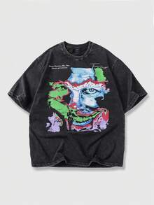 ROMWE MEN Street Life Spring Casual Graphic Men'S Casual Graphic Print Short Sleeve T-Shirt, Summer - Black - View 1