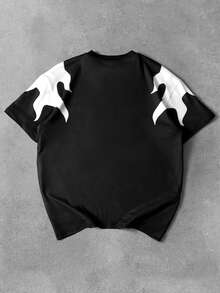Manfinity Roghcode Men's Casual Colorblock Short Sleeve T-Shirt, Summer - Black and White - View 2