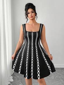 Elenzga Robe en tricot imprimée à encolure carrée pour grandes tailles, convenant pour le printemps/été, la rentrée scolaire, les vacances, la remise des diplômes, les fêtes, la Saint-Valentin, Noël, les festivals de musique, la Fête des mères, Halloween, Thanksgiving, Pâques, la Fête nationale, les danses, les sorties, les fêtes, les mariages, les activités de plein air - Multicolore - Voir 6