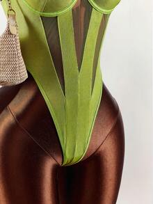 Amplova 女士网眼拼接性感吊带背心 - 綠色 - 查看 6