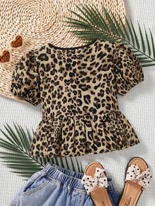 SHEIN LMoss Kids 少女休閒素色圓領短袖套頭上衣 - 彩色 - 查看 2