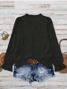 Linhara Áo dài tay cỡ lớn dành cho nữ, kiểu dáng thanh lịch cổ chữ V, chất liệu mềm mại và thoải mái. - màu đen - Xem 2