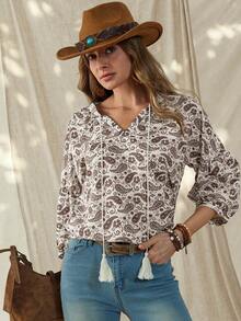 Wildy Áo kiểu nữ dáng rộng tay lửng 3/4, họa tiết Paisley cổ điển, thích hợp mặc hàng ngày vào mùa xuân/hè. Áo casual cho nữ, thích hợp cho kỳ nghỉ hè, du lịch, nghỉ lễ, mùa hè, mùa xuân, nghỉ xuân, váy đi biển, áo kiểu casual cho nữ, áo đi chơi. - Nhiều màu - Xem 5