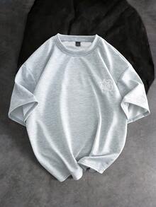 Claim Dot Áo thun nam thêu hình ngôi sao và chữ cái, phong cách đường phố, lễ hội âm nhạc ngoài trời, mặc hàng ngày, quà tặng cho bạn trai/chồng, kỷ niệm, màu xám nhạt, cổ tròn, in hình, áo thun ngắn tay mùa hè cho nam. - Màu Xám nhạt - Xem 2