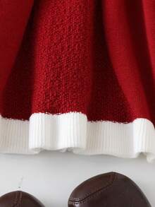 SHEIN Playful Pals 女婴时尚法式针织长袖毛衣连衣裙，秋冬季 - 紅色 - 查看 5