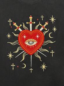 ROMWE MEN Street Life Teen Boy's Crew Neck Sleeveless Heart Pattern Fashion Tank Top, Summer - Black - View 3