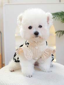 PETSIN 1pcAutumn Winter Pet Plaid Tweed Dress - Heart Decor & Velvet Bow For Small Dogs & Cats - Black and White - View 8