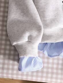 Áo nỉ cho bé gái tuổi teen, phong cách thường ngày sinh viên, đa năng, áo nỉ 2 trong 1 cổ sơ mi in số và chữ, dáng rộng, kiểu New York. - Màu Xám nhạt - Xem 5