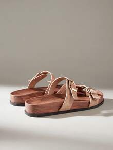 Solecia 女士休闲交叉绑带平底凉鞋，适合夏季、海滩、度假 - 卡其色 - 查看 4